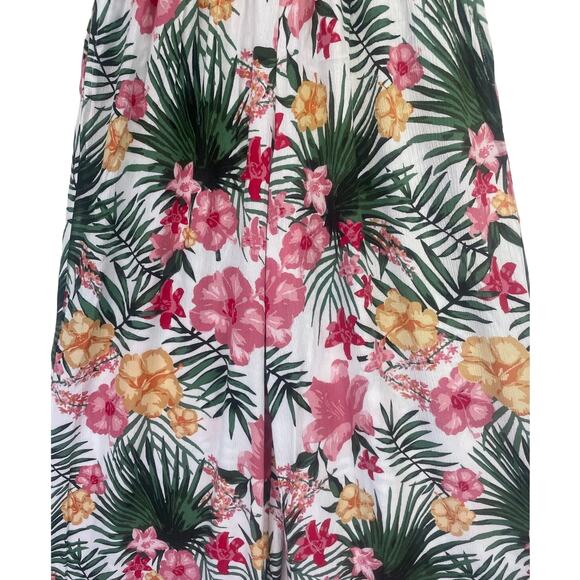 Anna Cai Tropical Palm Floral Palazzo Wide Leg Pull On Wht Yellow Pink Green XS - Picture 2 of 7